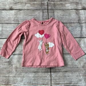 Mini Boden Appliqué Puff-sleeve Top Blush Pink Bunny (12-18m)